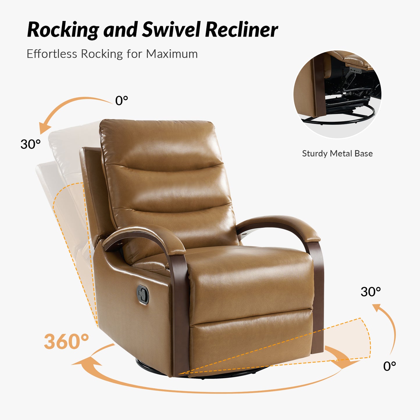 Konradin Genuine Leather Swivel Rocking Manual Recliner