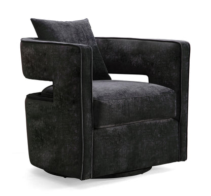 Kennedy Performance Velvet Swivel Accent Chair in Black