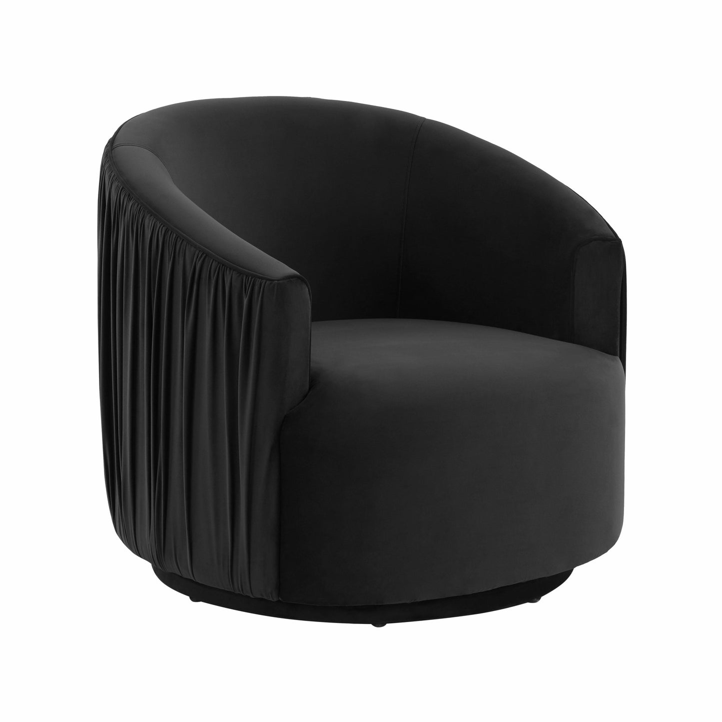 London Pleated Performance Velvet Swivel Accent Chair in Black