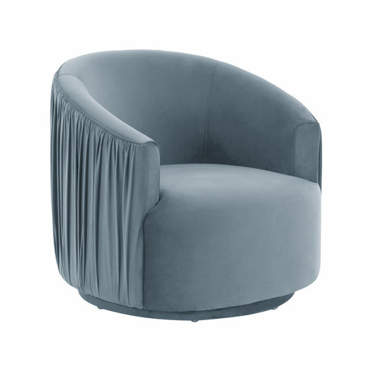 London Pleated Performance Velvet Swivel Accent Chair in Blue