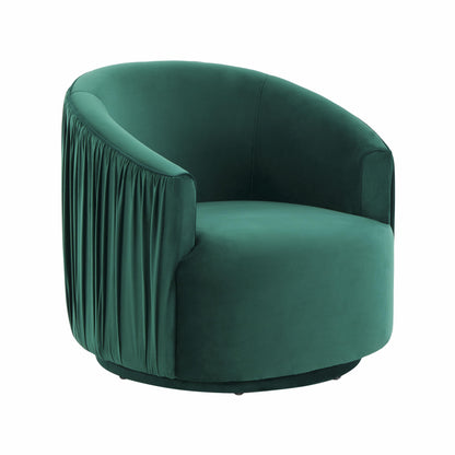 London Pleated Performance Velvet Swivel Accent Chair in Forest Green