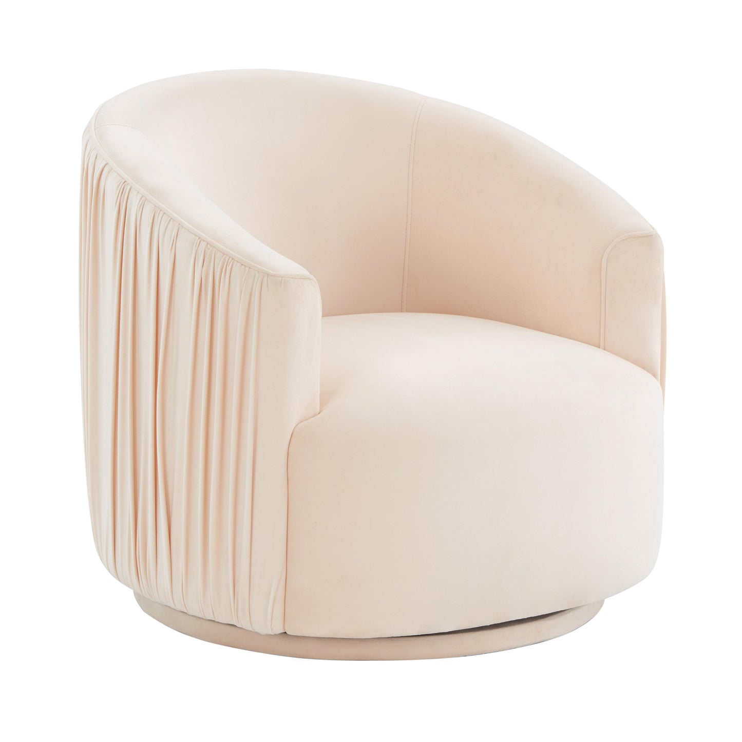London Pleated Performance Velvet Swivel Accent Chair in Peche