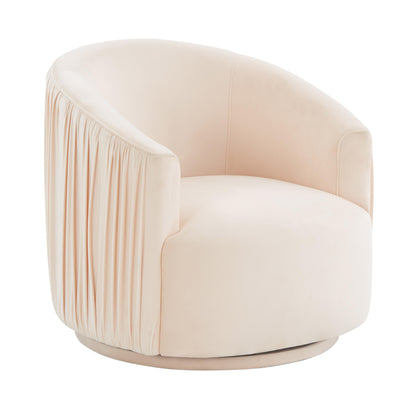 London Pleated Performance Velvet Swivel Accent Chair in Peche