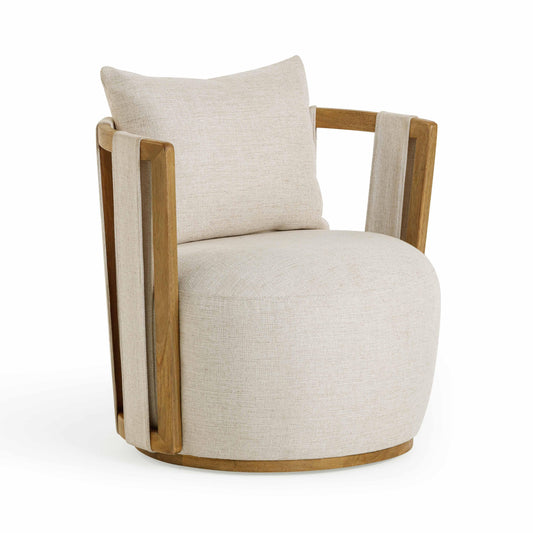 Paolo Textured Contract-Grade Weave Fabric Swivel Accent Chair in Cream