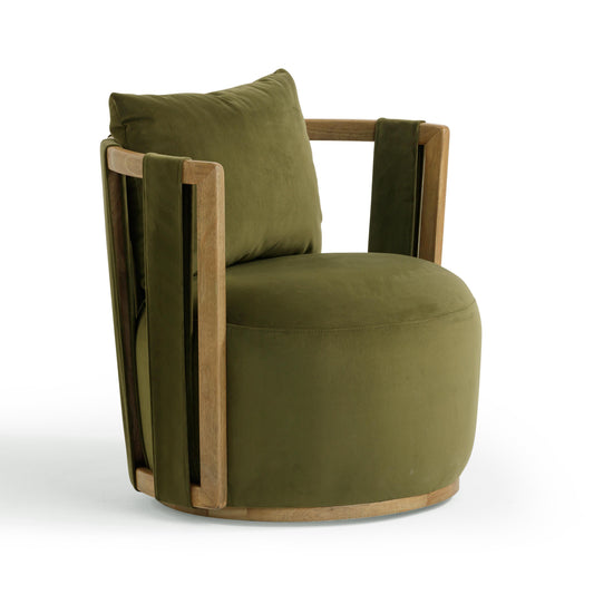 Paolo Upcycled Contract-Grade Fabric Swivel Accent Chair in Green