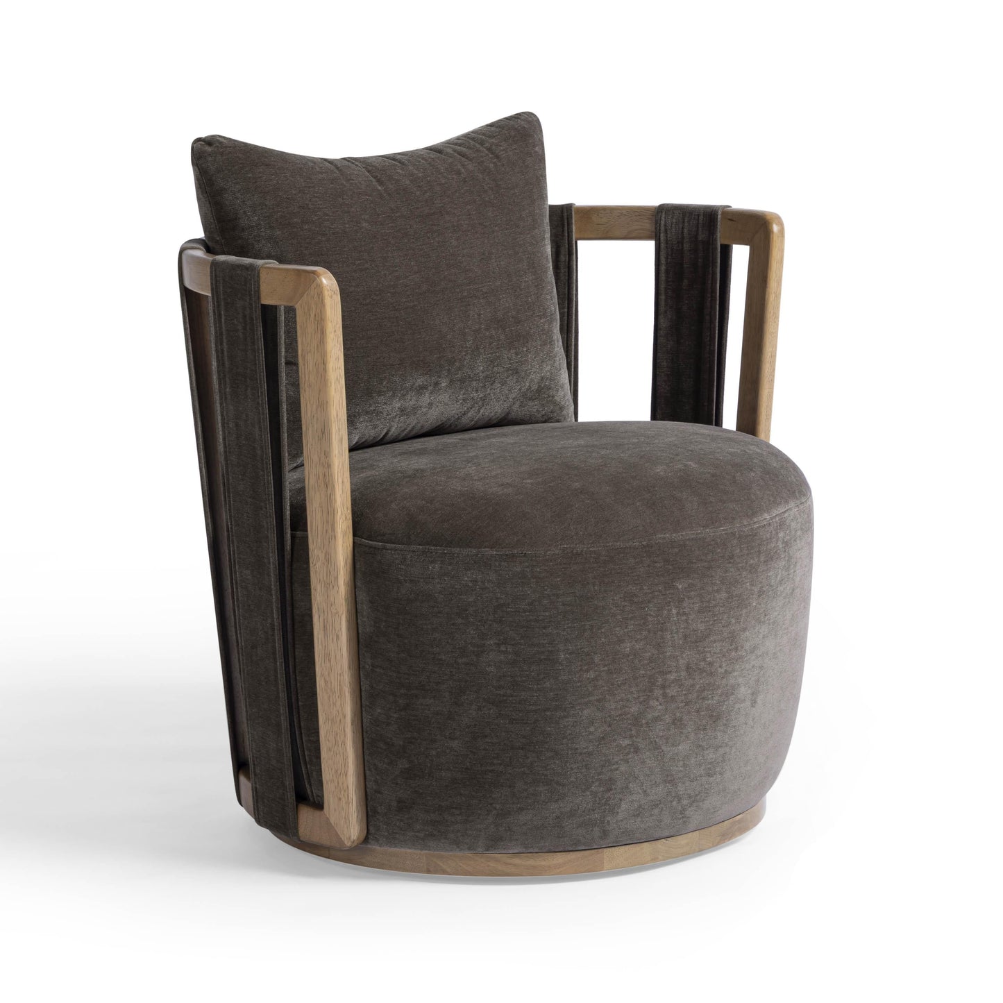 Paolo Upcycled Contract-Grade Fabric Swivel Accent Chair in Chocolate Brown