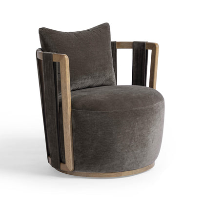 Paolo Upcycled Contract-Grade Fabric Swivel Accent Chair in Chocolate Brown