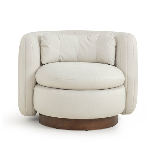 Nura Performance Vegan Mohair Swivel Accent Chair in Cream
