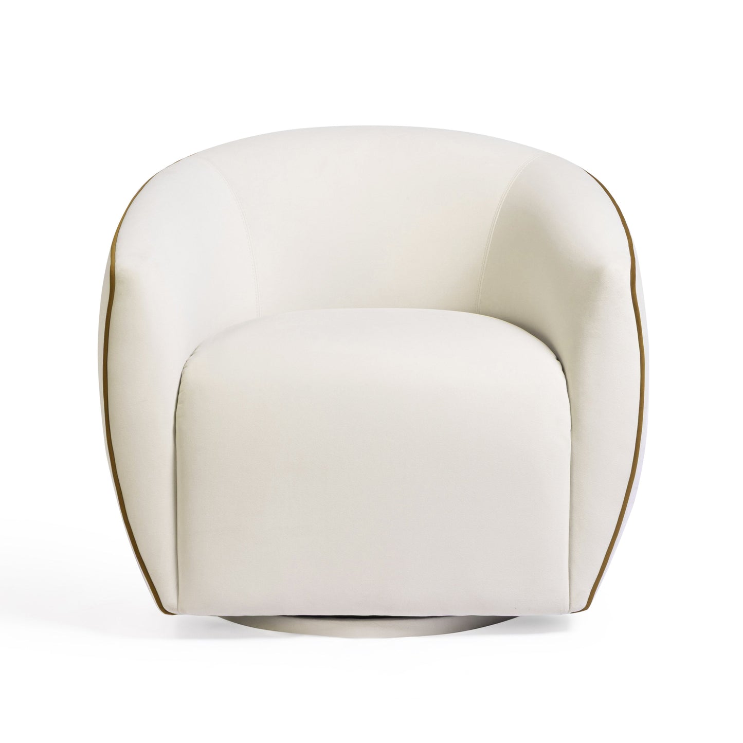 Jordan Contrast Piping Performance Velvet Swivel Accent Chair in Chocolate Brown/Cream