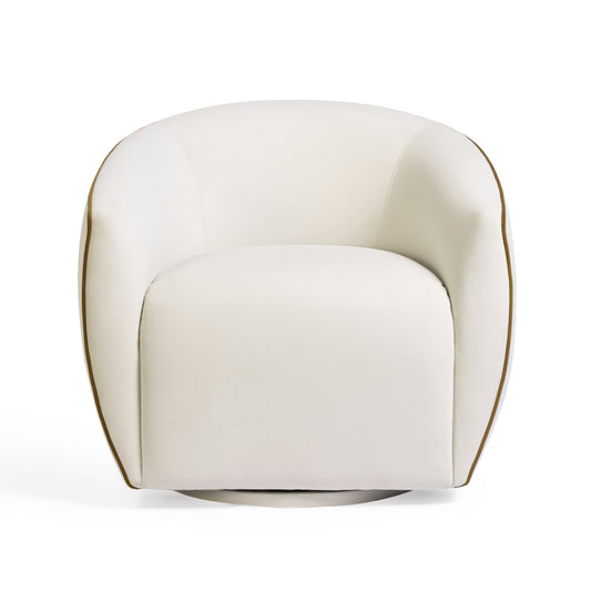 Jordan Contrast Piping Performance Velvet Swivel Accent Chair in Chocolate Brown/Cream