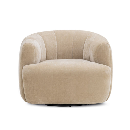 Jasmine Upcycled Contract-Grade Basketweave Fabric Swivel Accent Chair in Oat