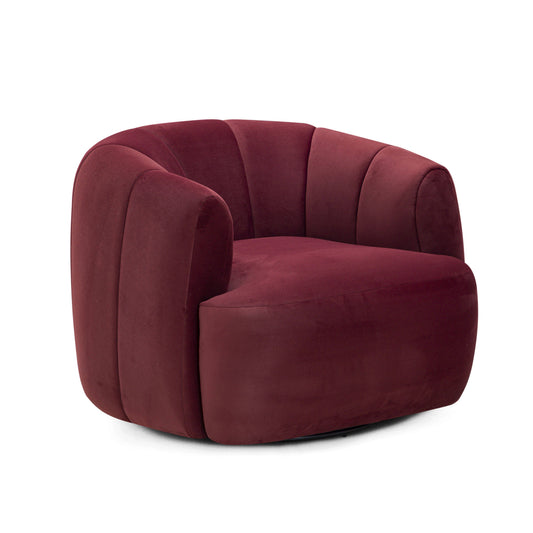 Jasmine Performance Velvet Swivel Accent Chair in Berry Red