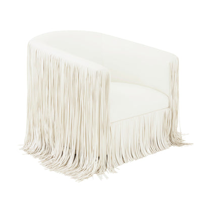 Shag Me Performance Vegan Leather Swivel Accent Chair in Ivory