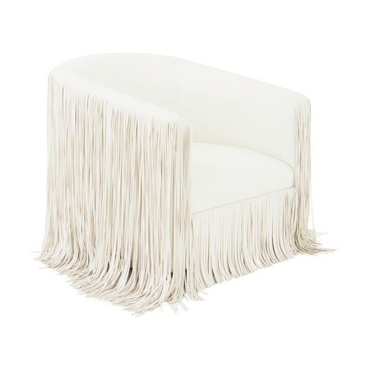 Shag Me Performance Vegan Leather Swivel Accent Chair in Ivory