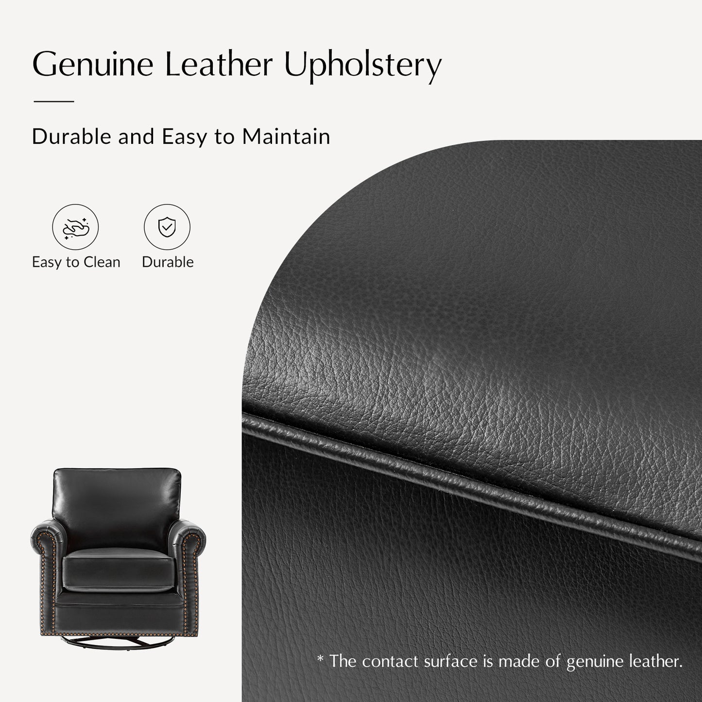 Higinio Genuine Leather Swivel Rocker Chair