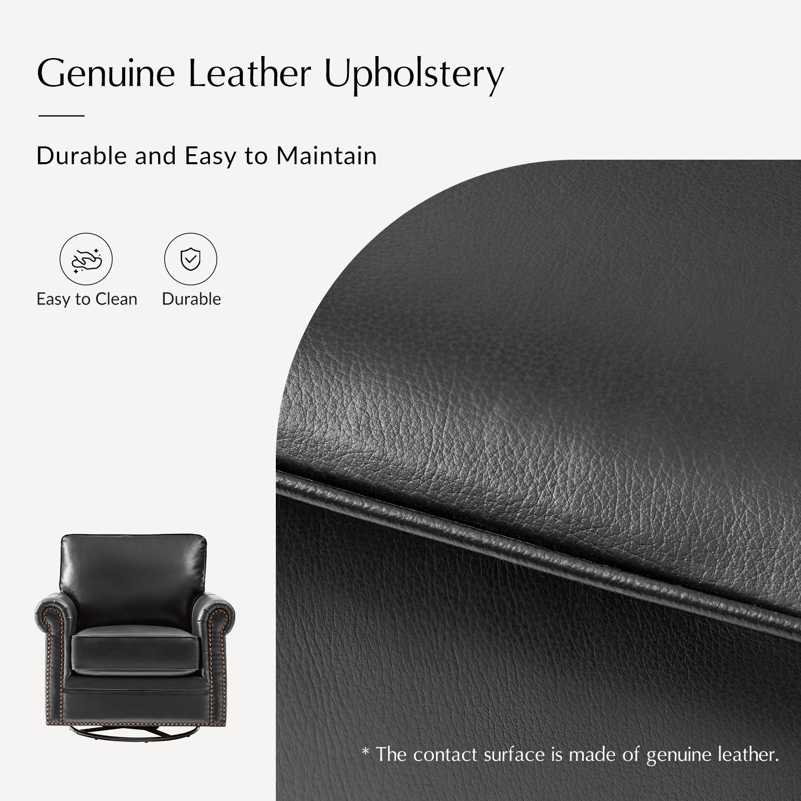 Higinio Genuine Leather Swivel Rocker Chair
