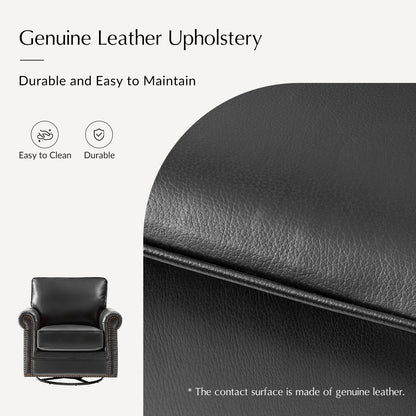 Higinio Genuine Leather Swivel Rocker Chair