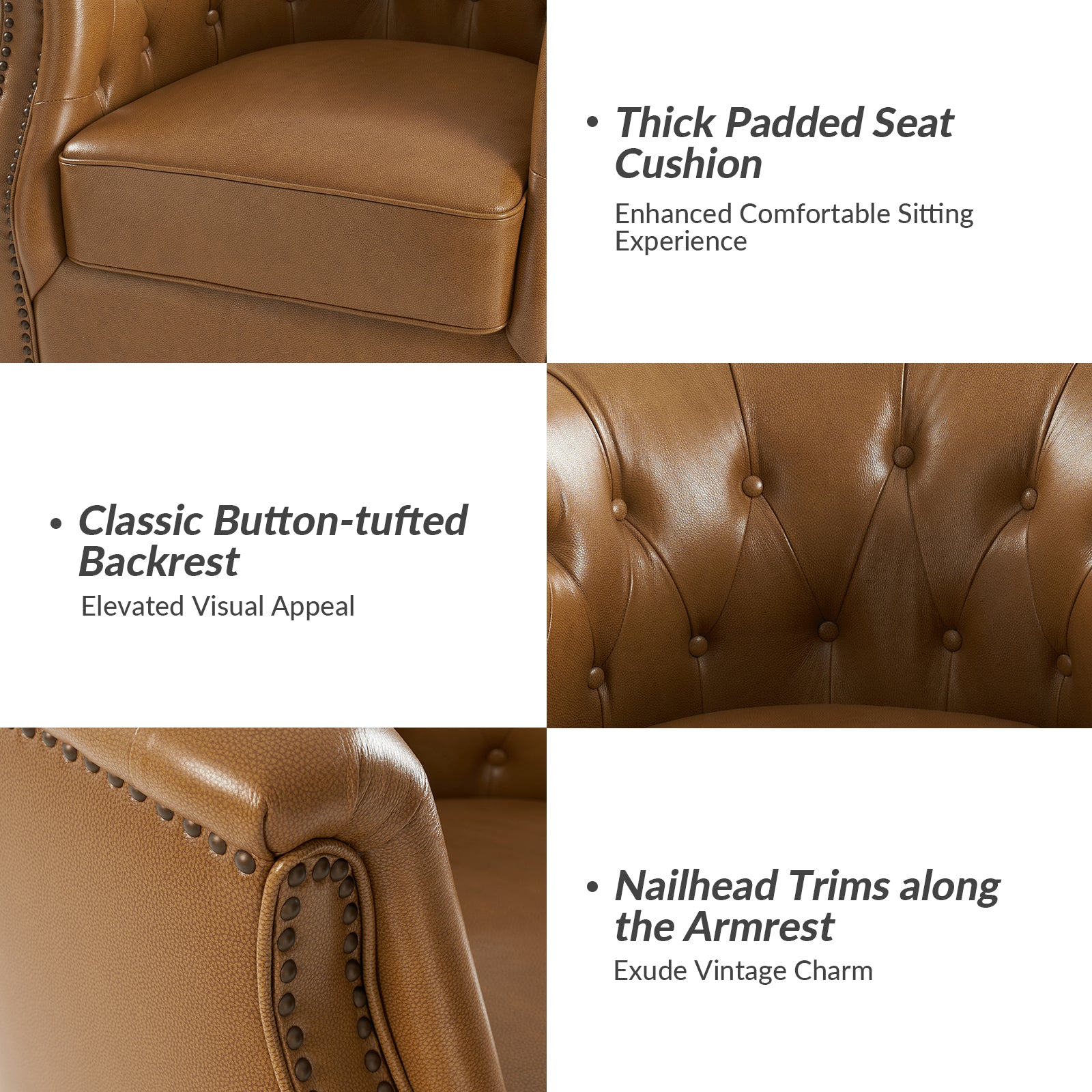 Veitin Chesterfield Rocker and Swivel Genuine Leather Chair
