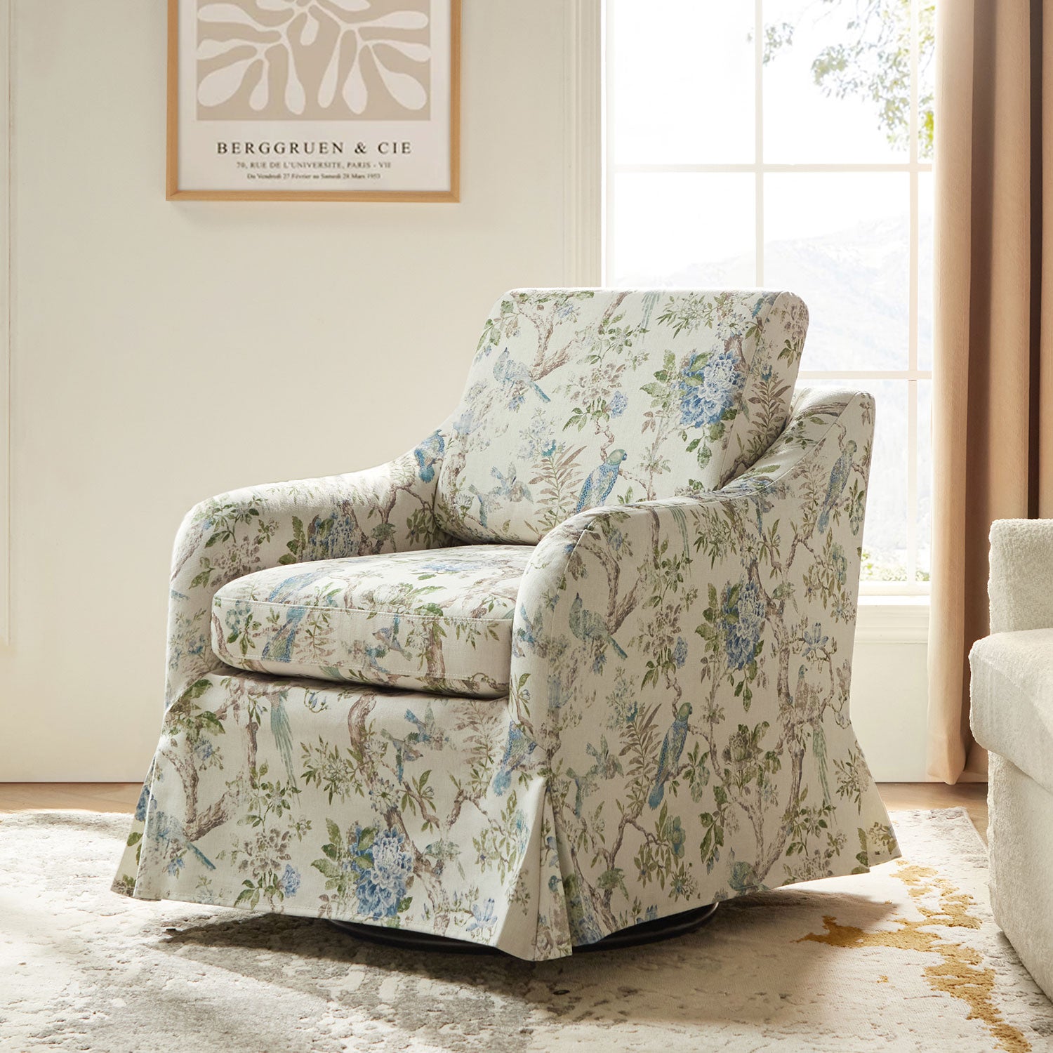 Alois Slipcovered Swivel Chair in Floral