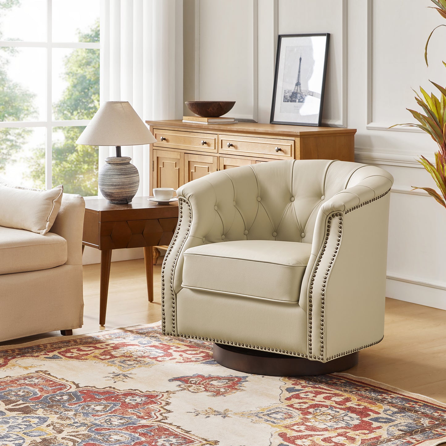 Veitin Chesterfield Rocker and Swivel Genuine Leather Chair