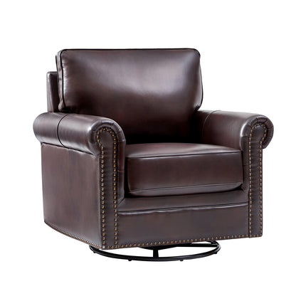 Higinio Genuine Leather Swivel Rocker Chair