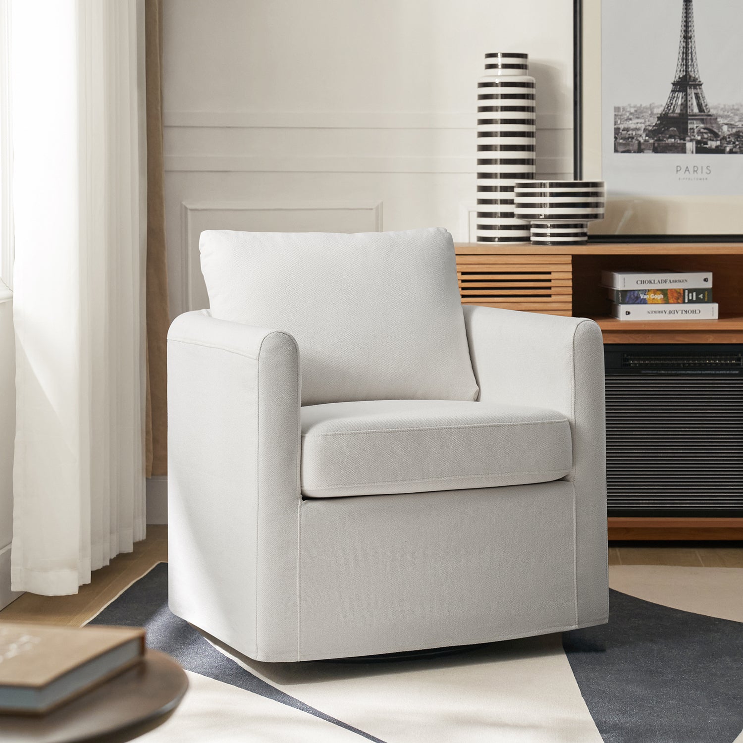 Asser Slipcovered Swivel Chair