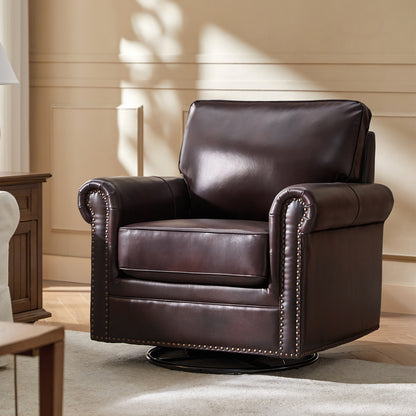Higinio Genuine Leather Swivel Rocker Chair