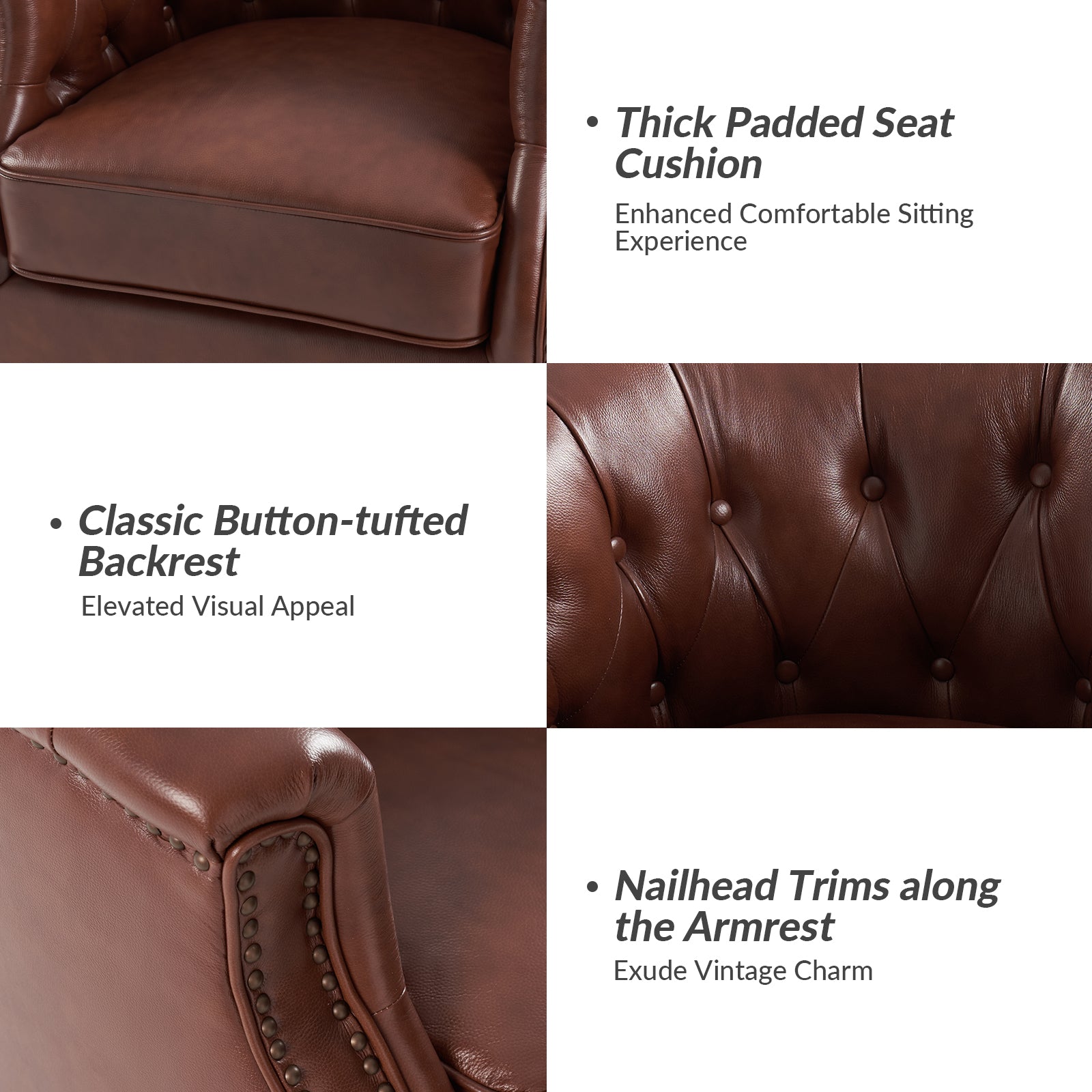 Veitin Chesterfield Rocker and Swivel Genuine Leather Chair