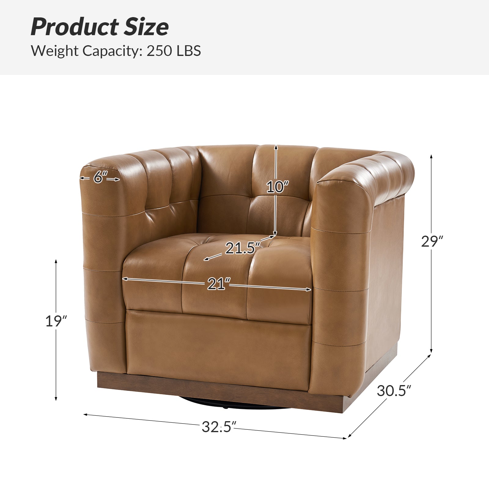 Arnold Genuine Leather Swivel Club Chair