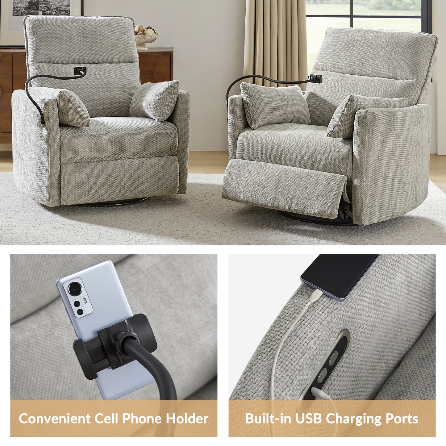 Archibald Power Rocking Swivel Nursery Recliner