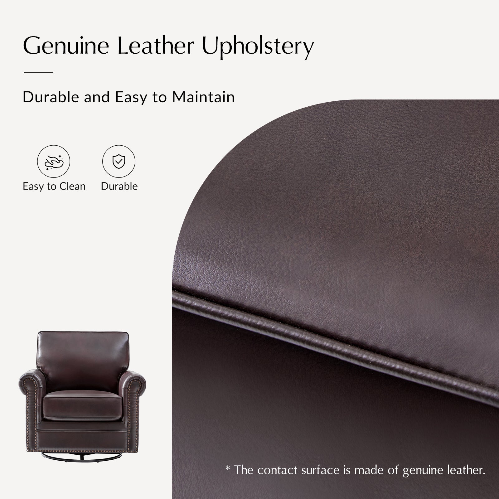 Higinio Genuine Leather Swivel Rocker Chair