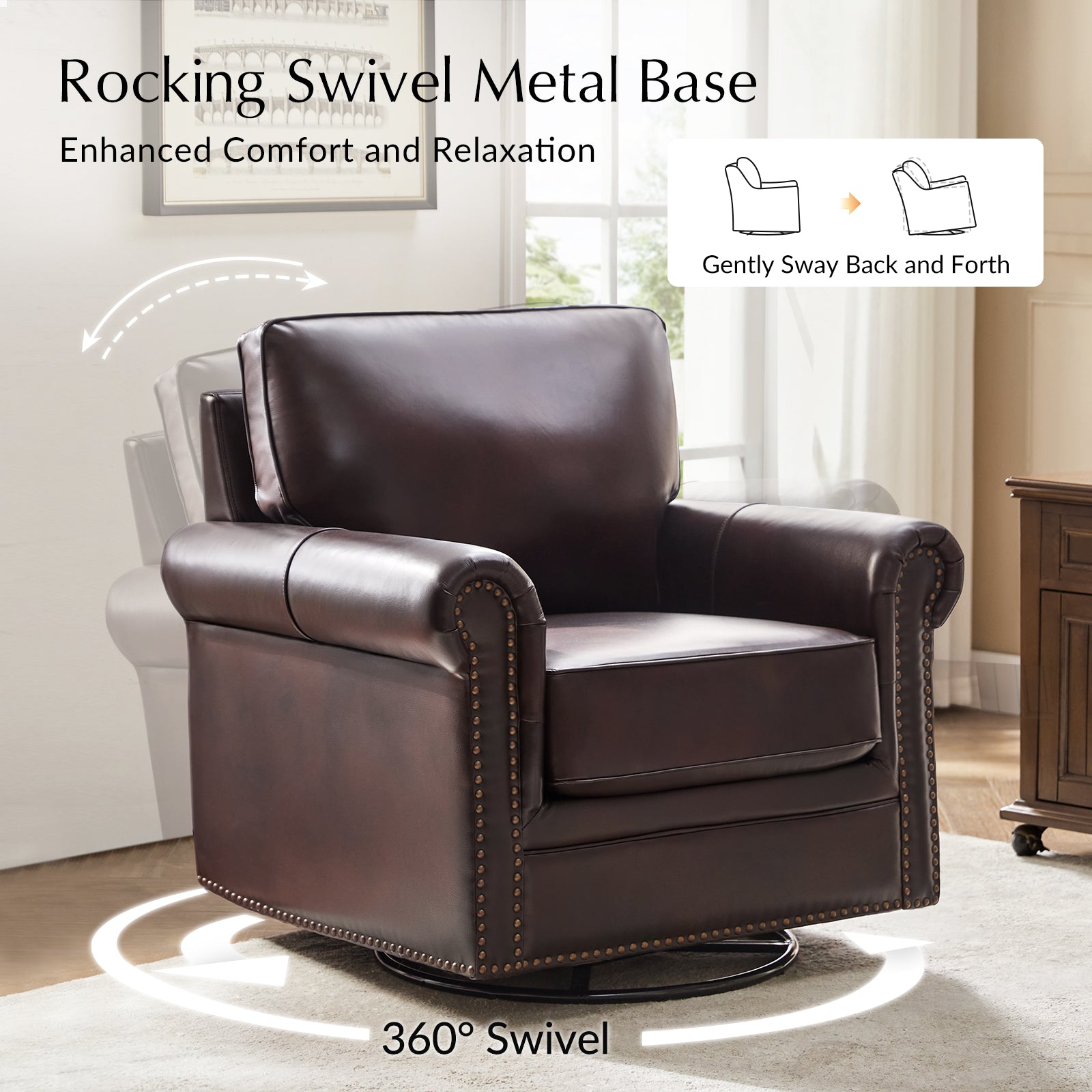 Higinio Genuine Leather Swivel Rocker Chair