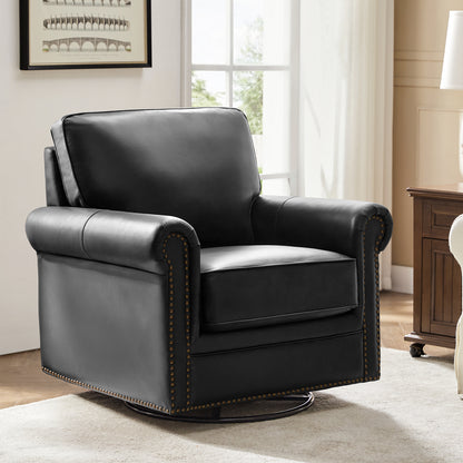 Higinio Genuine Leather Swivel Rocker Chair