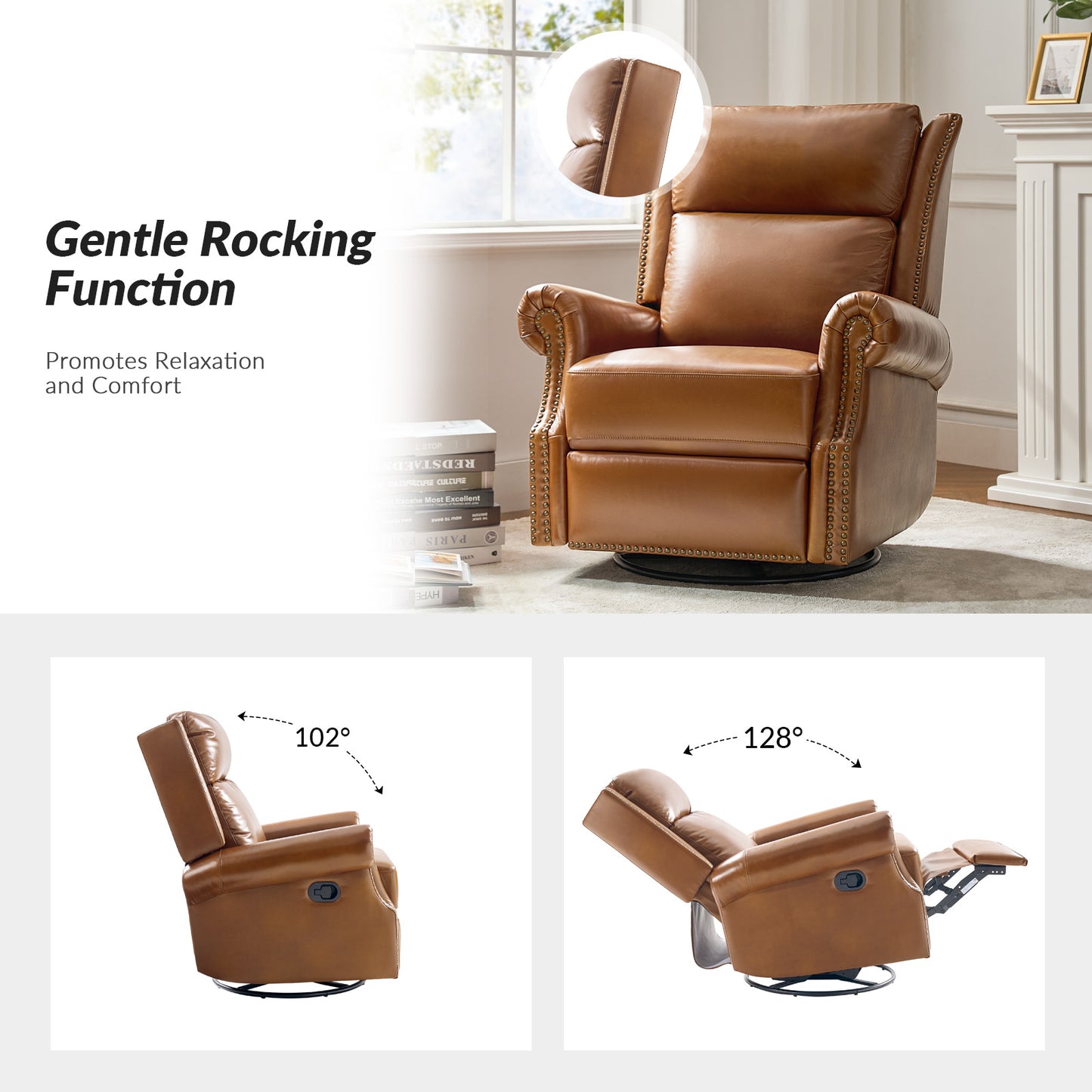 Albert Genuine Leather Manual Swivel Glider Recliner