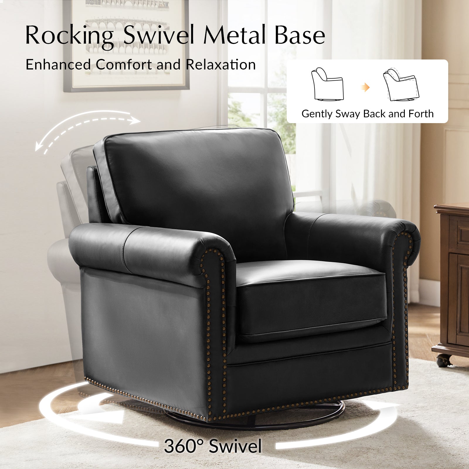 Higinio Genuine Leather Swivel Rocker Chair