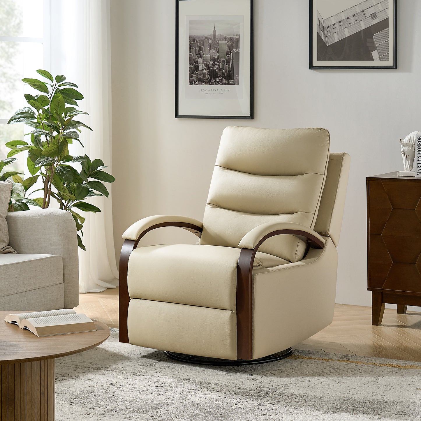 Konradin Genuine Leather Swivel Rocking Manual Recliner
