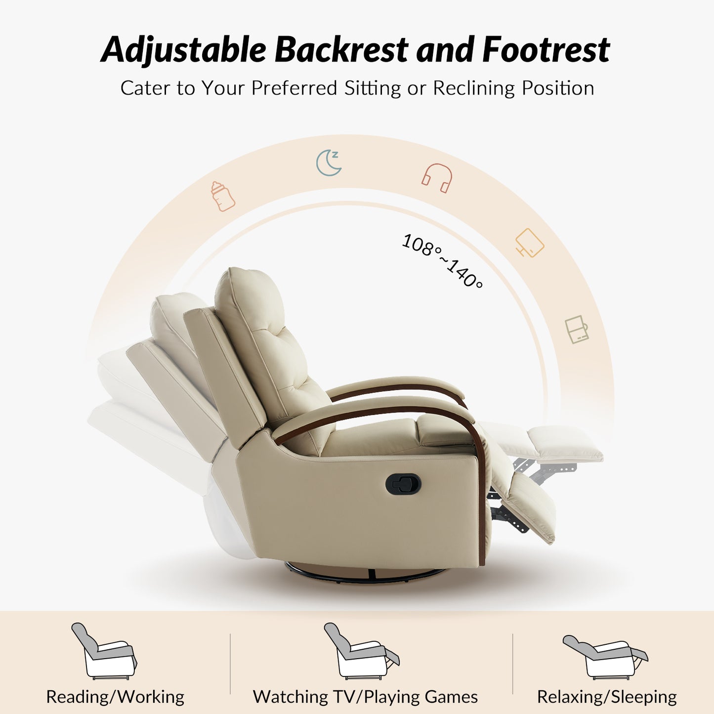 Konradin Genuine Leather Swivel Rocking Manual Recliner