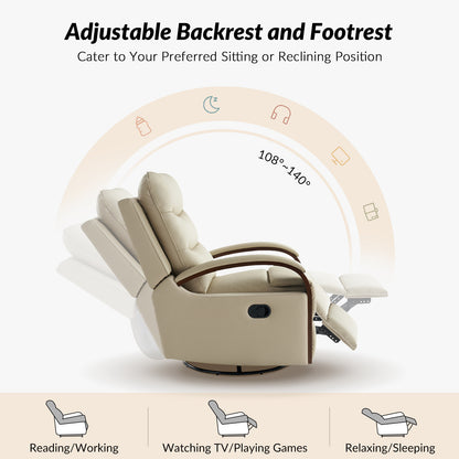 Konradin Genuine Leather Swivel Rocking Manual Recliner