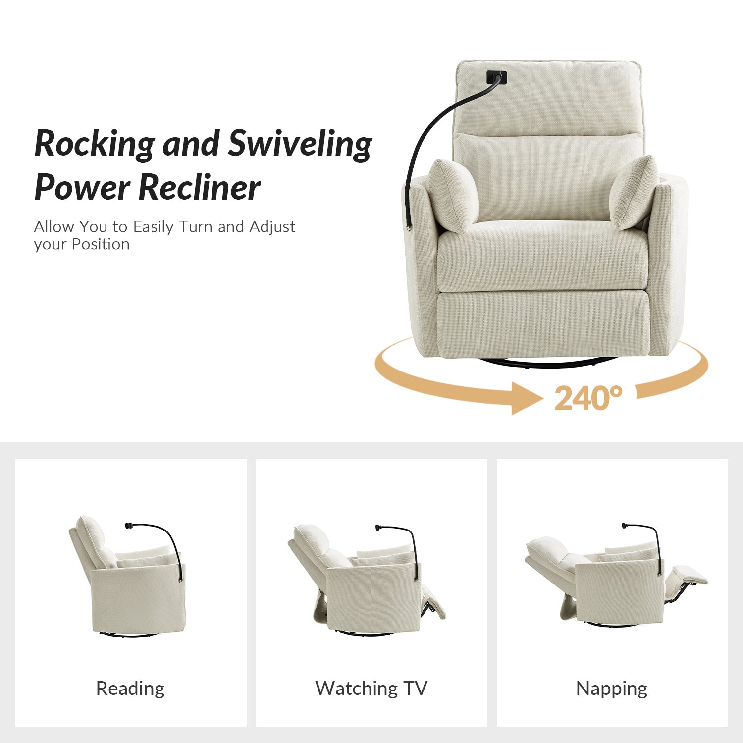 Archibald Power Rocking Swivel Nursery Recliner