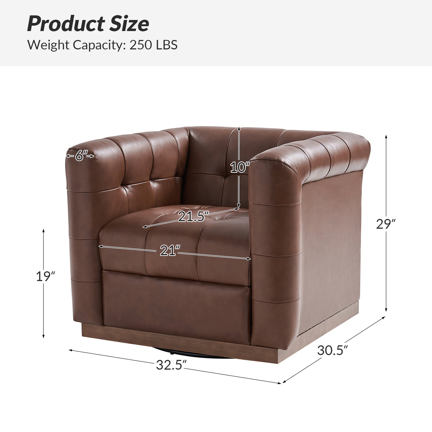 Arnold Genuine Leather Swivel Club Chair