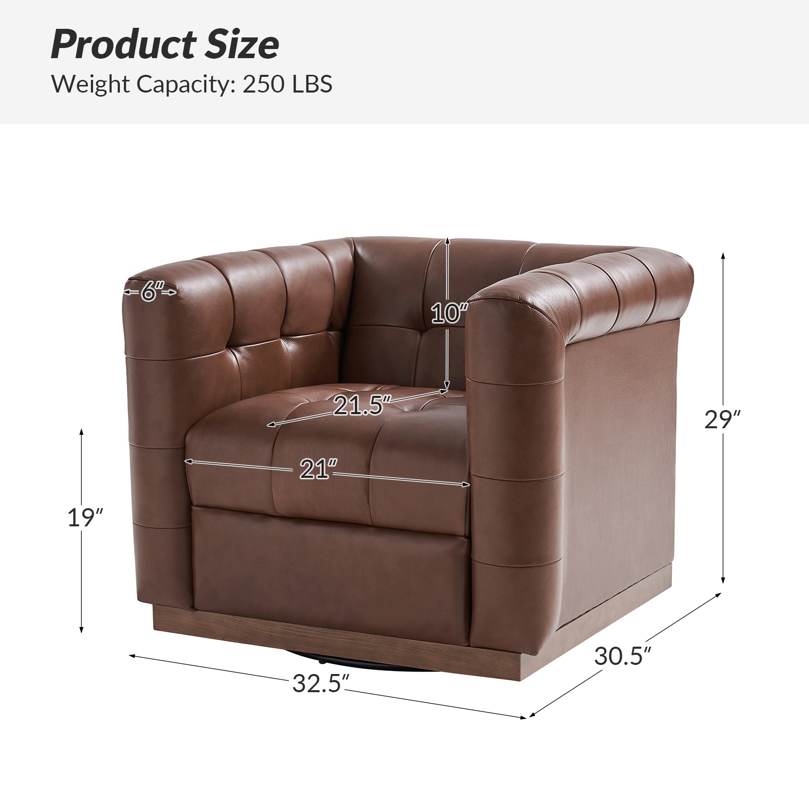Arnold Genuine Leather Swivel Club Chair