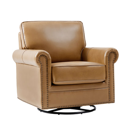 Higinio Genuine Leather Swivel Rocker Chair