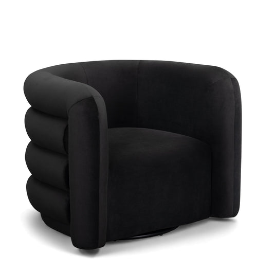 Curves Performance Velvet Swivel Accent Chair in Black