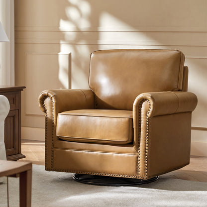 Higinio Genuine Leather Swivel Rocker Chair