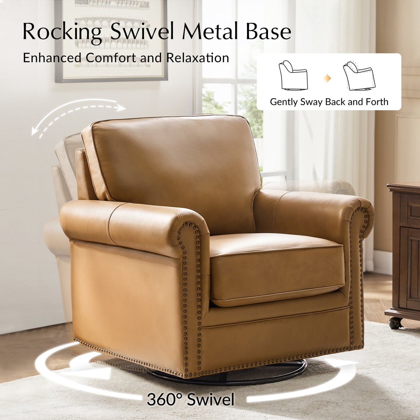 Higinio Genuine Leather Swivel Rocker Chair