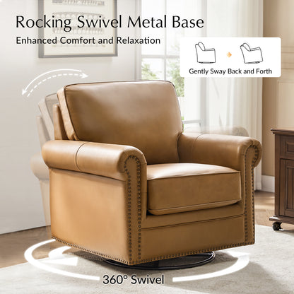 Higinio Genuine Leather Swivel Rocker Chair