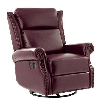 Albert Genuine Leather Manual Swivel Glider Recliner in Burgundy
