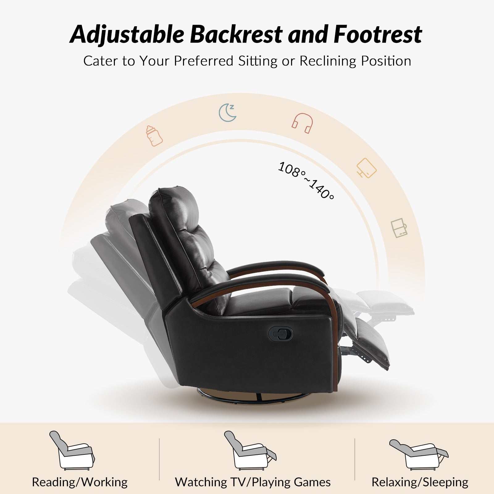 Konradin Genuine Leather Swivel Rocking Manual Recliner