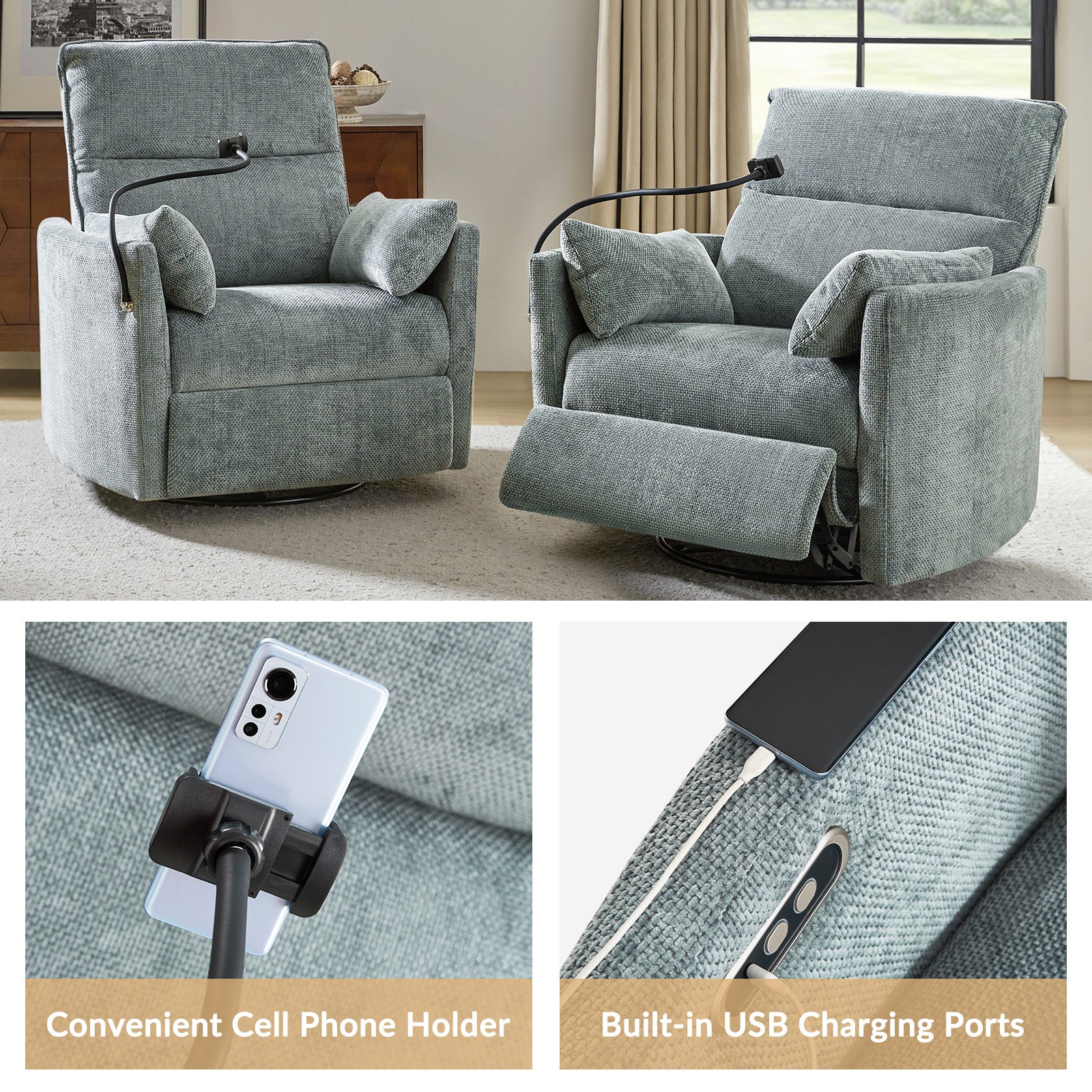 Archibald Power Rocking Swivel Nursery Recliner