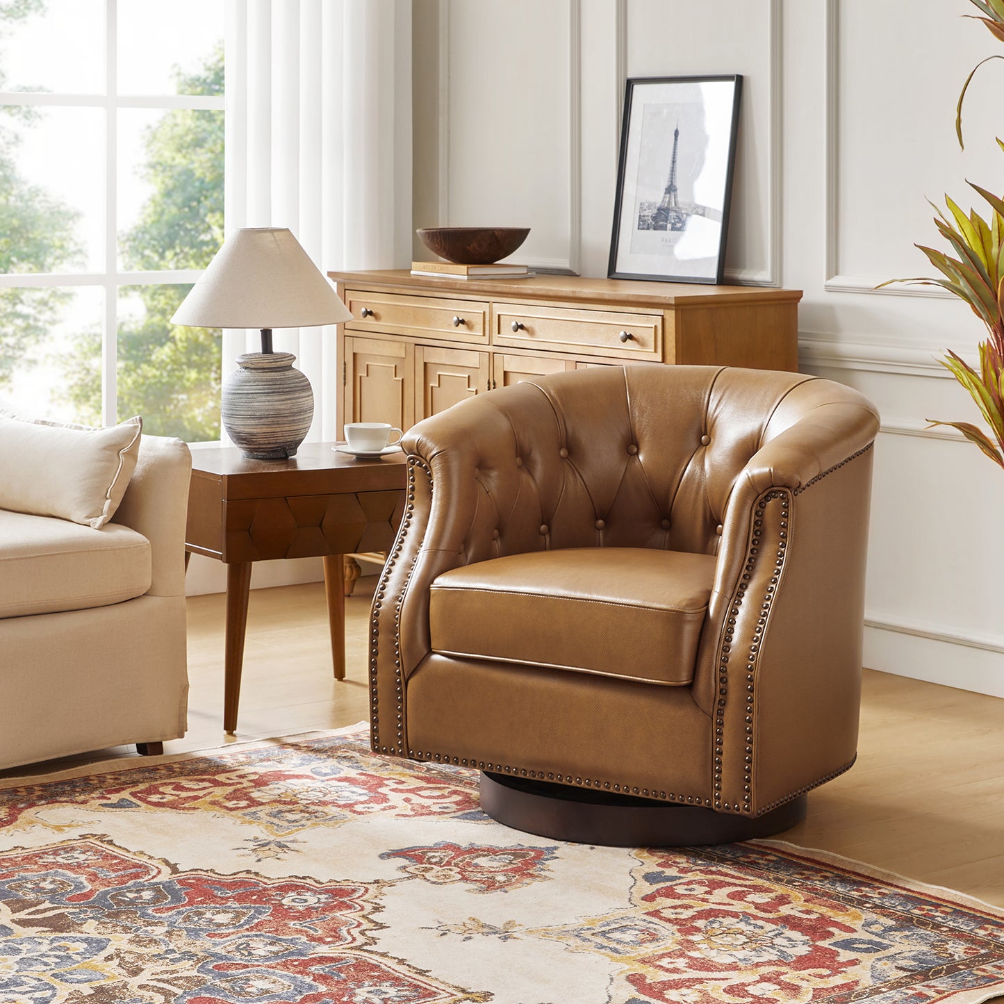 Veitin Chesterfield Rocker and Swivel Genuine Leather Chair